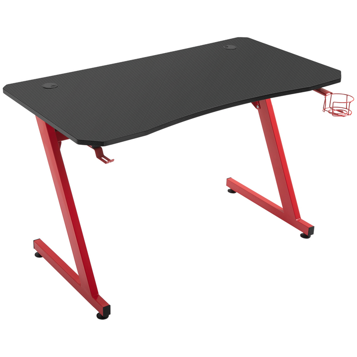 Gaming Desk with Steel Frame - Cup Holder, Headphone Hook, Adjustable Feet, Cable Organiser - Red Home Office Computer Table - Premium  from Home Treasures - Just £78.99! Shop now at Home Treasures