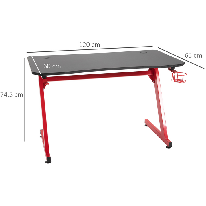 Gaming Desk with Steel Frame - Cup Holder, Headphone Hook, Adjustable Feet, Cable Organiser - Red Home Office Computer Table - Premium  from Home Treasures - Just £78.99! Shop now at Home Treasures