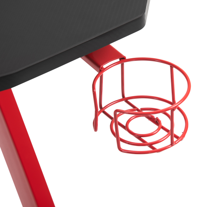 Gaming Desk with Steel Frame - Cup Holder, Headphone Hook, Adjustable Feet, Cable Organiser - Red Home Office Computer Table - Premium  from Home Treasures - Just £78.99! Shop now at Home Treasures