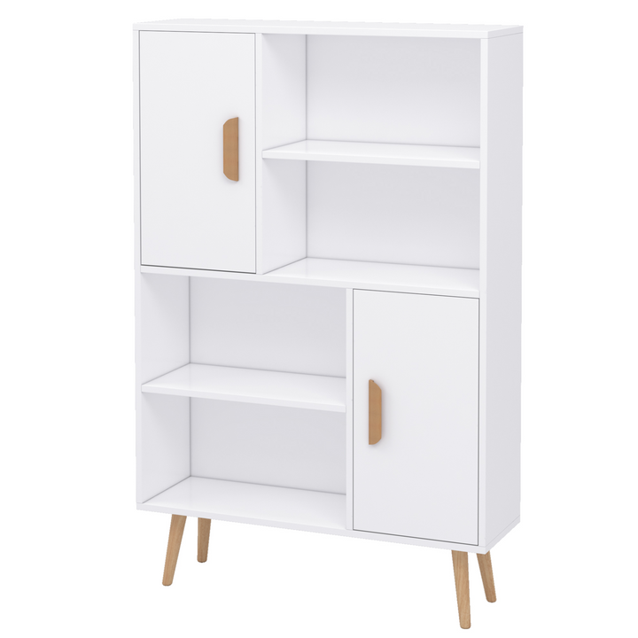 Stylish Skandi Bookshelf with Two Doors in White Finish - 123 x 80 x 23.5 cm | Modern & Spacious Storage Solution for Home & Office - Premium  from Home Treasures - Just £88.99! Shop now at Home Treasures