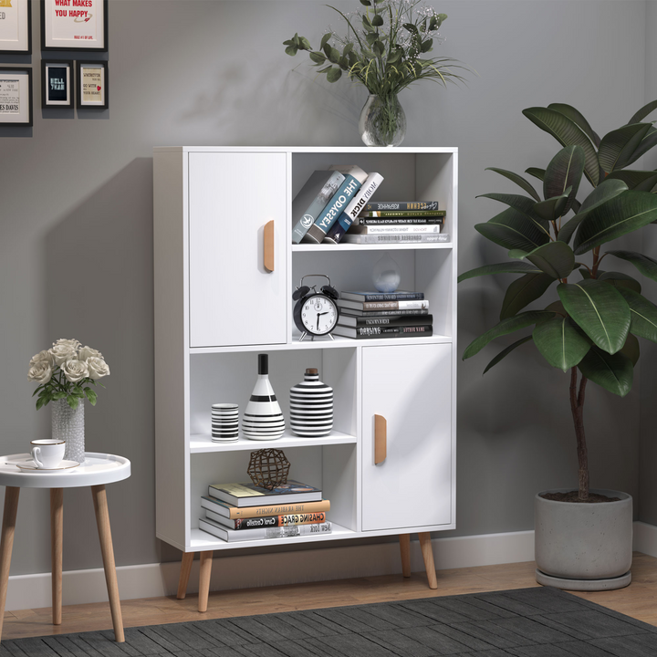 Stylish Skandi Bookshelf with Two Doors in White Finish - 123 x 80 x 23.5 cm | Modern & Spacious Storage Solution for Home & Office - Premium  from Home Treasures - Just £88.99! Shop now at Home Treasures