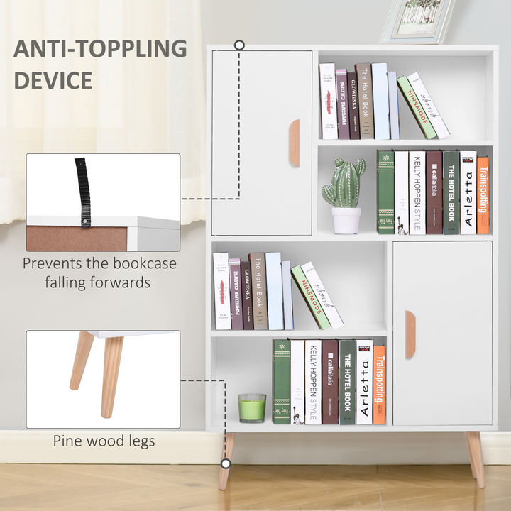 Stylish Skandi Bookshelf with Two Doors in White Finish - 123 x 80 x 23.5 cm | Modern & Spacious Storage Solution for Home & Office - Premium  from Home Treasures - Just £88.99! Shop now at Home Treasures