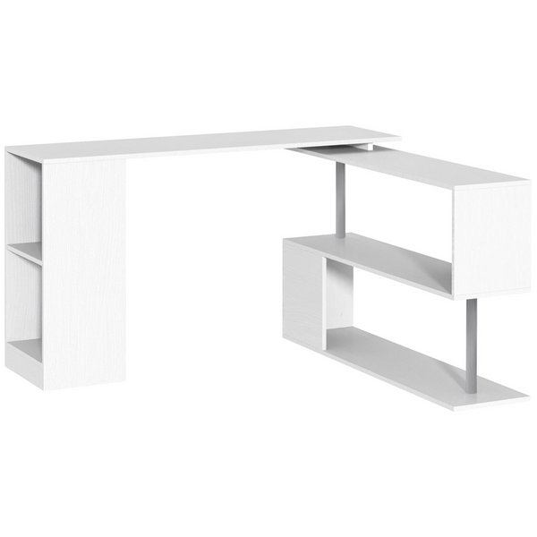 360 Degree Rotating L-Shaped Corner Desk with Storage Shelves, White - Ideal for Home Office, Dining Table, Laptop Workstation - Premium  from Home Treasures - Just £129.99! Shop now at Home Treasures