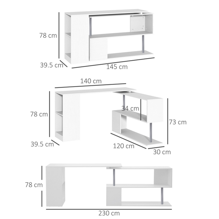 360 Degree Rotating L-Shaped Corner Desk with Storage Shelves, White - Ideal for Home Office, Dining Table, Laptop Workstation - Premium  from Home Treasures - Just £129.99! Shop now at Home Treasures