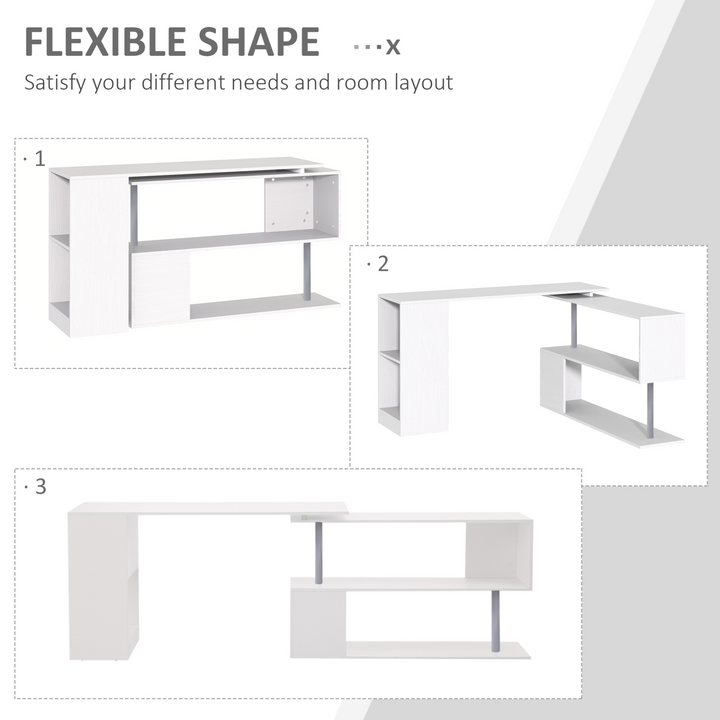 360 Degree Rotating L-Shaped Corner Desk with Storage Shelves, White - Ideal for Home Office, Dining Table, Laptop Workstation - Premium  from Home Treasures - Just £129.99! Shop now at Home Treasures