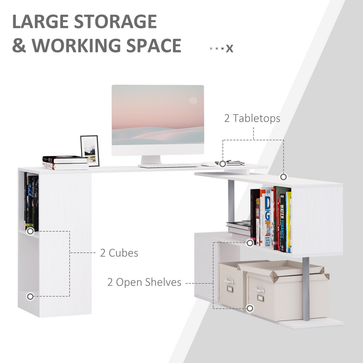 360 Degree Rotating L-Shaped Corner Desk with Storage Shelves, White - Ideal for Home Office, Dining Table, Laptop Workstation - Premium  from Home Treasures - Just £129.99! Shop now at Home Treasures