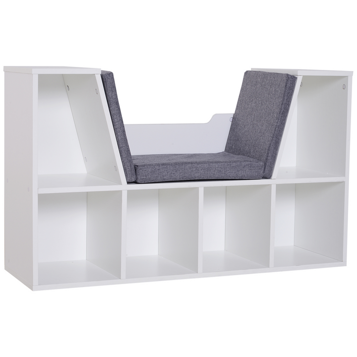 White Bookcase Storage Shelf with Cushioned Reading Seat - Cube Bookshelf Organizer for Bedroom & Living Room - Premium  from Home Treasures - Just £106.99! Shop now at Home Treasures