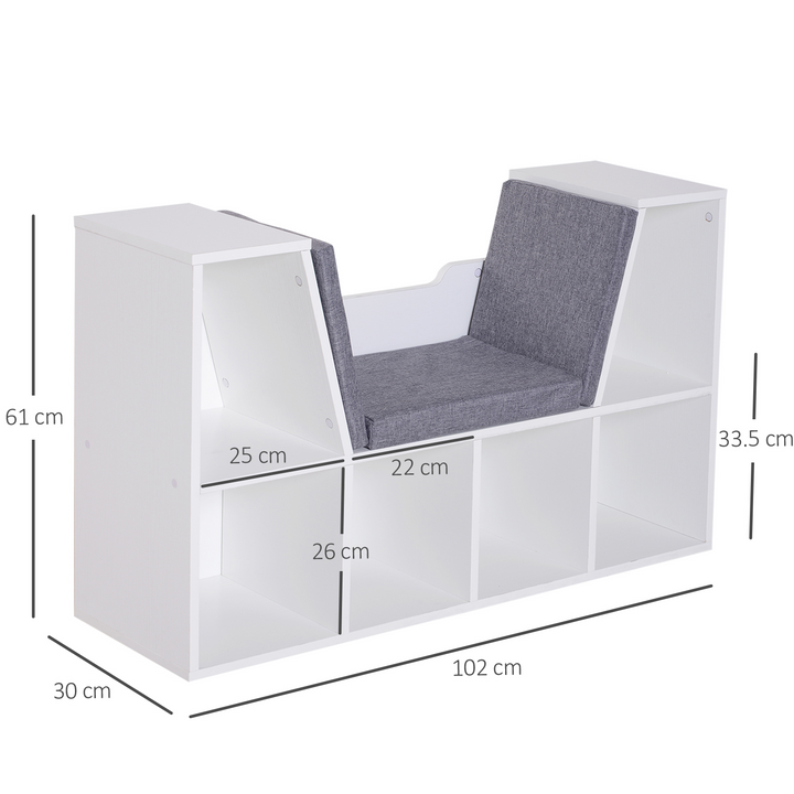 White Bookcase Storage Shelf with Cushioned Reading Seat - Cube Bookshelf Organizer for Bedroom & Living Room - Premium  from Home Treasures - Just £106.99! Shop now at Home Treasures