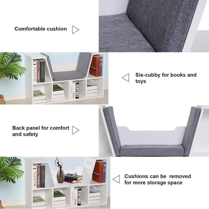 White Bookcase Storage Shelf with Cushioned Reading Seat - Cube Bookshelf Organizer for Bedroom & Living Room - Premium  from Home Treasures - Just £106.99! Shop now at Home Treasures