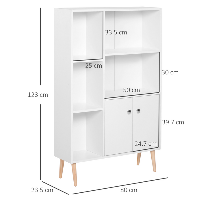 Stylish White Open Bookcase with Two Doors - 123cm x 80cm x 23.5cm - Modern Storage Solution for Home, Apartment, or Office - Premium  from Home Treasures - Just £80.99! Shop now at Home Treasures