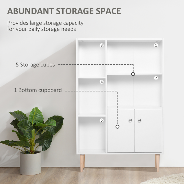 Stylish White Open Bookcase with Two Doors - 123cm x 80cm x 23.5cm - Modern Storage Solution for Home, Apartment, or Office - Premium  from Home Treasures - Just £80.99! Shop now at Home Treasures