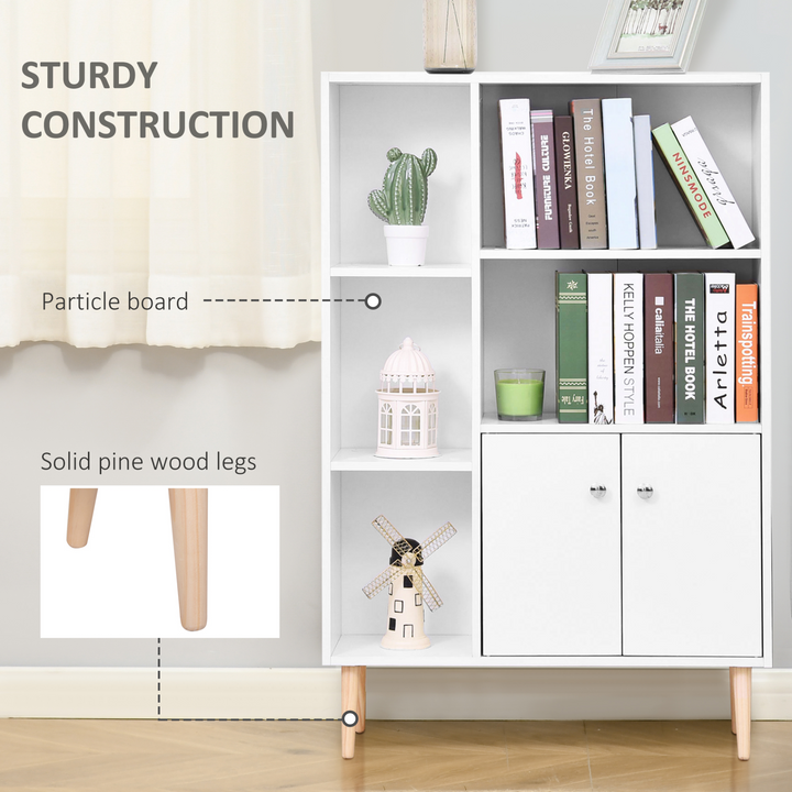 Stylish White Open Bookcase with Two Doors - 123cm x 80cm x 23.5cm - Modern Storage Solution for Home, Apartment, or Office - Premium  from Home Treasures - Just £80.99! Shop now at Home Treasures