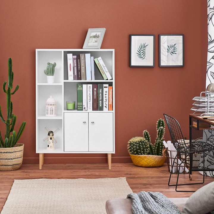 Stylish White Open Bookcase with Two Doors - 123cm x 80cm x 23.5cm - Modern Storage Solution for Home, Apartment, or Office - Premium  from Home Treasures - Just £80.99! Shop now at Home Treasures