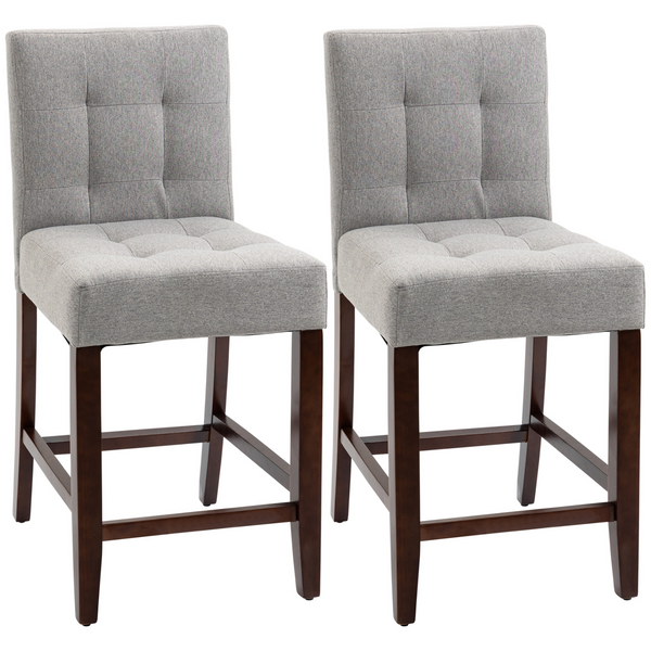 Modern Fabric Bar Stools Set of 2 - Thick Padding Kitchen Stools with Tufted Back & Wood Legs, Grey - Premium  from Home Treasures - Just £188.99! Shop now at Home Treasures