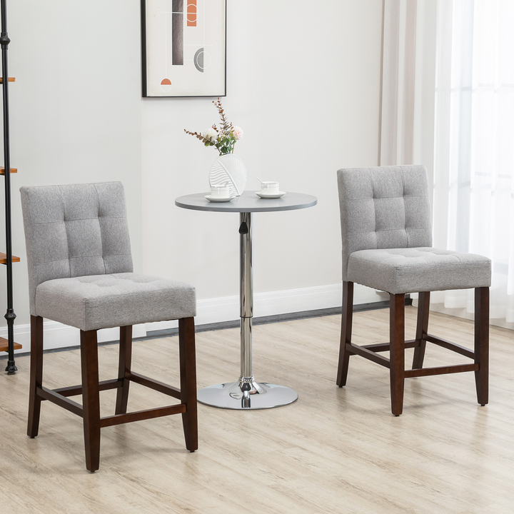 Modern Fabric Bar Stools Set of 2 - Thick Padding Kitchen Stools with Tufted Back & Wood Legs, Grey - Premium  from Home Treasures - Just £188.99! Shop now at Home Treasures