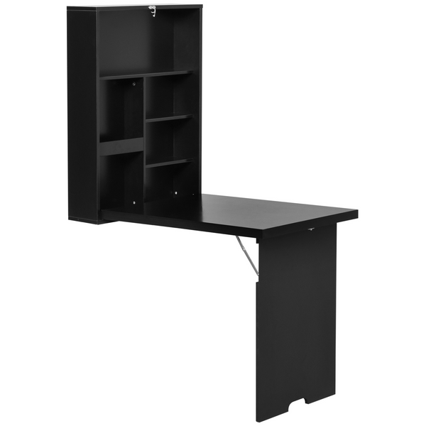 Folding Wall-Mounted Drop-Leaf Table with Chalkboard Shelf - Space-Saving Multifunctional Desk in Black - Premium  from Home Treasures - Just £82.99! Shop now at Home Treasures