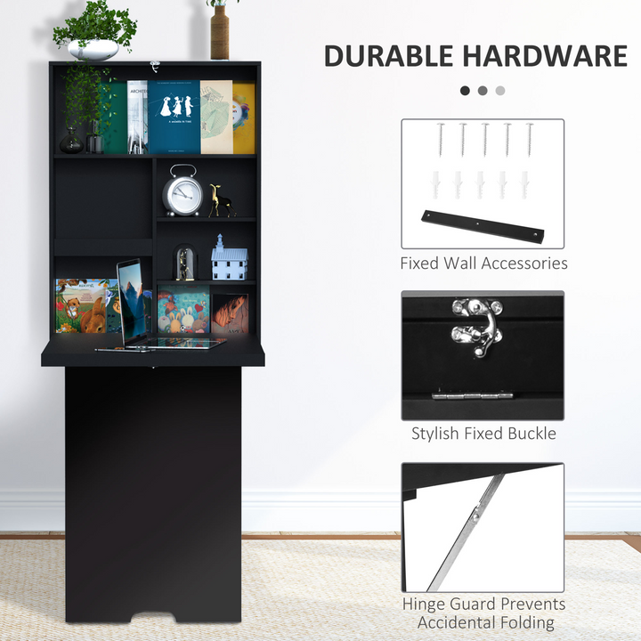 Folding Wall-Mounted Drop-Leaf Table with Chalkboard Shelf - Space-Saving Multifunctional Desk in Black - Premium  from Home Treasures - Just £82.99! Shop now at Home Treasures