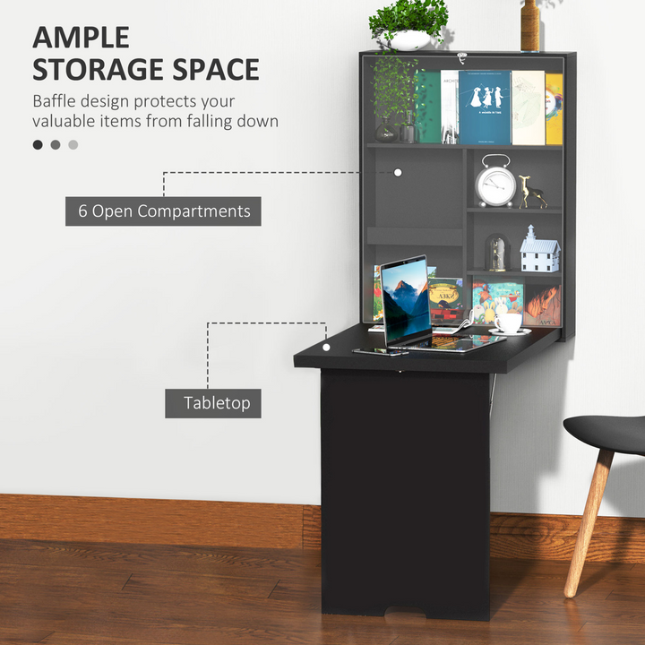 Folding Wall-Mounted Drop-Leaf Table with Chalkboard Shelf - Space-Saving Multifunctional Desk in Black - Premium  from Home Treasures - Just £82.99! Shop now at Home Treasures