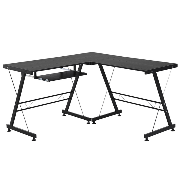 L-Shaped Office Gaming Desk - Adjustable Corner Table, Computer Workstation with Keyboard Tray - Black - Premium  from Home Treasures - Just £98.99! Shop now at Home Treasures