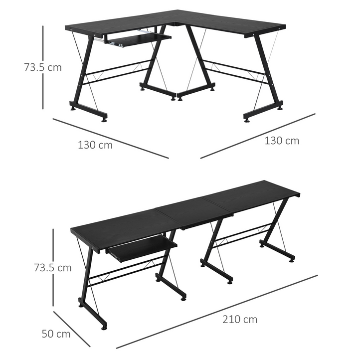 L-Shaped Office Gaming Desk - Adjustable Corner Table, Computer Workstation with Keyboard Tray - Black - Premium  from Home Treasures - Just £98.99! Shop now at Home Treasures