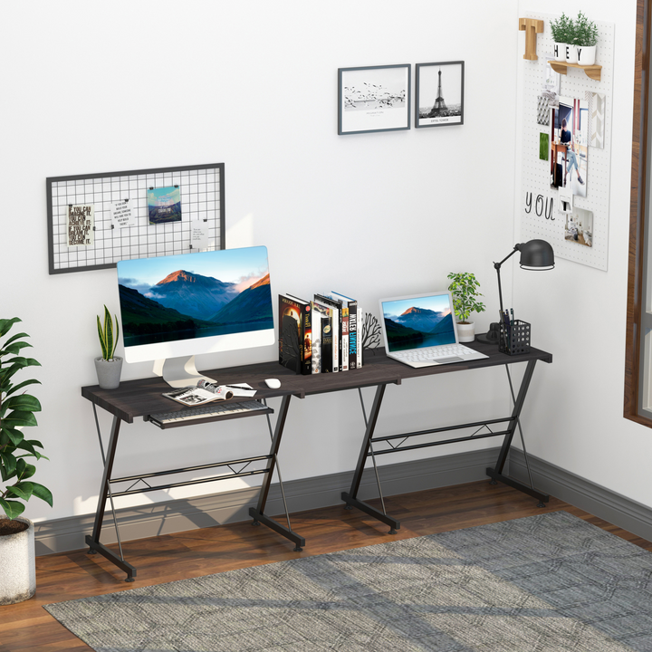 L-Shaped Office Gaming Desk - Adjustable Corner Table, Computer Workstation with Keyboard Tray - Black - Premium  from Home Treasures - Just £98.99! Shop now at Home Treasures