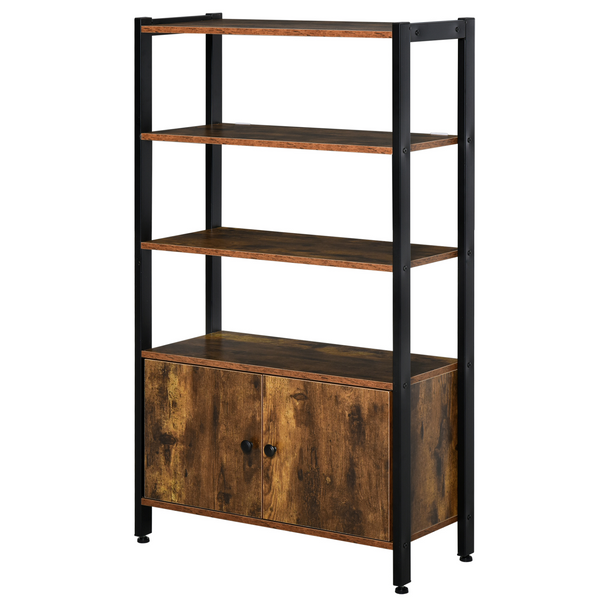 Rustic Industrial Bookshelf with Storage Cabinet - 3-Tier with Doors, 120 x 70 x 30cm, Metal Frame & Adjustable Feet - Premium  from Home Treasures - Just £97.99! Shop now at Home Treasures