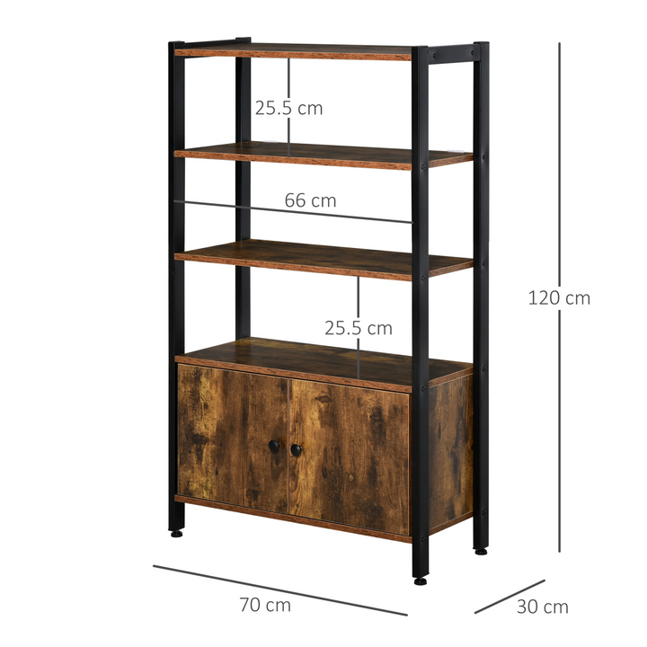 Rustic Industrial Bookshelf with Storage Cabinet - 3-Tier with Doors, 120 x 70 x 30cm, Metal Frame & Adjustable Feet - Premium  from Home Treasures - Just £97.99! Shop now at Home Treasures