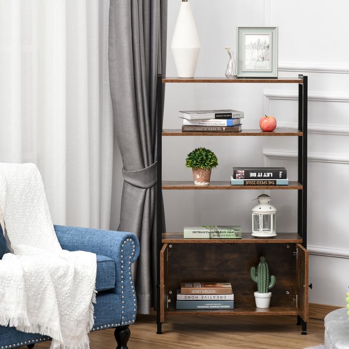 Rustic Industrial Bookshelf with Storage Cabinet - 3-Tier with Doors, 120 x 70 x 30cm, Metal Frame & Adjustable Feet - Premium  from Home Treasures - Just £97.99! Shop now at Home Treasures