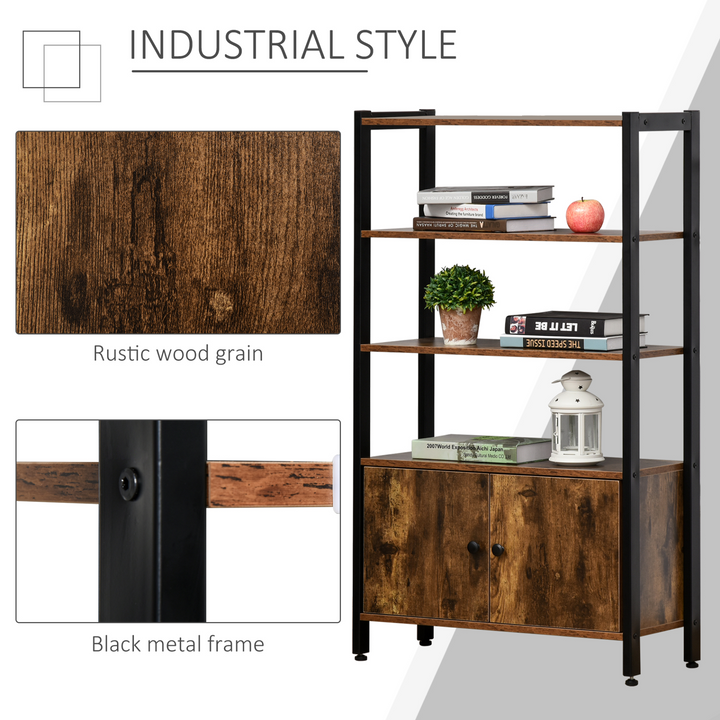 Rustic Industrial Bookshelf with Storage Cabinet - 3-Tier with Doors, 120 x 70 x 30cm, Metal Frame & Adjustable Feet - Premium  from Home Treasures - Just £97.99! Shop now at Home Treasures