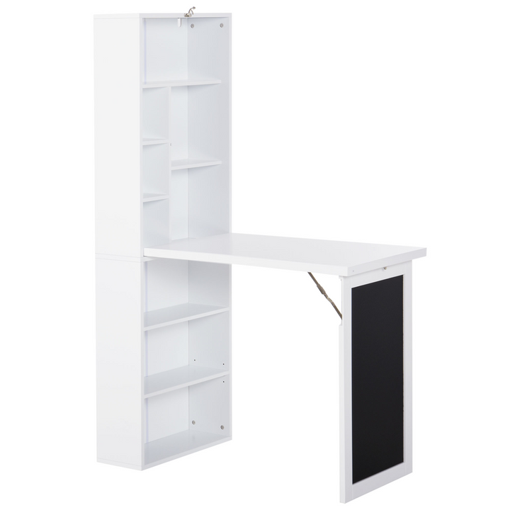 Fold-out Convertible Writing Desk - Wall Mount Cabinet with Blackboard & Side Shelf - Multi-Function Home Office Workstation, White - Premium  from Home Treasures - Just £129.99! Shop now at Home Treasures