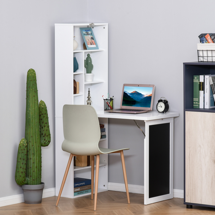 Fold-out Convertible Writing Desk - Wall Mount Cabinet with Blackboard & Side Shelf - Multi-Function Home Office Workstation, White - Premium  from Home Treasures - Just £129.99! Shop now at Home Treasures