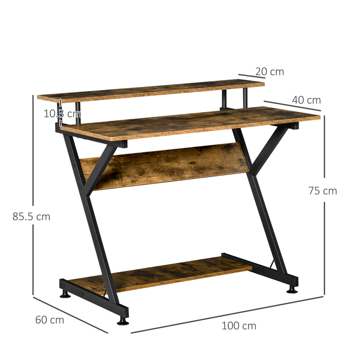 Compact Computer Table, Z Shape Desk with Monitor Shelf and Storage for Home Office, 100cm, Brown - Premium  from Home Treasures - Just £71.99! Shop now at Home Treasures