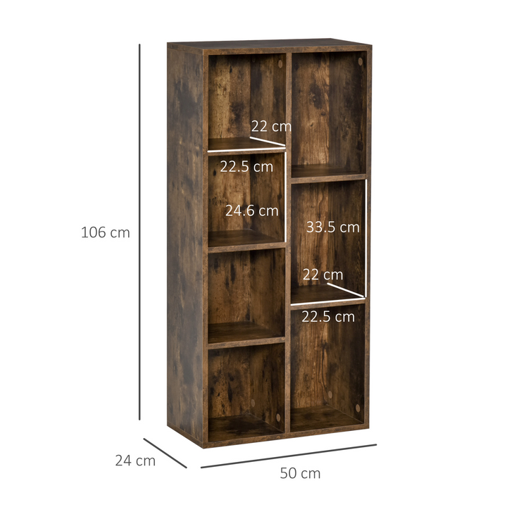 Rustic Brown Industrial Style Bookcase/Display Cabinet - 7 Tier Large Storage, 50 x 24 x 106cm - Premium  from Home Treasures - Just £66.99! Shop now at Home Treasures