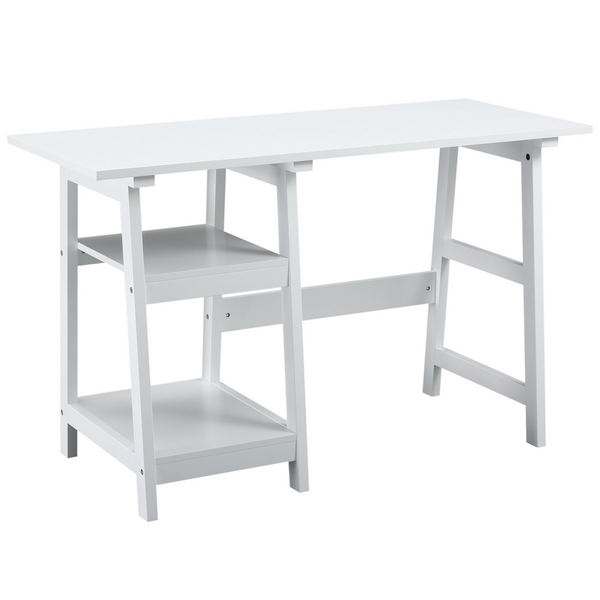 White Compact Computer Desk with Storage Shelves - PC Table Workstation for Home Office & Study Rooms - Premium  from Home Treasures - Just £84.99! Shop now at Home Treasures