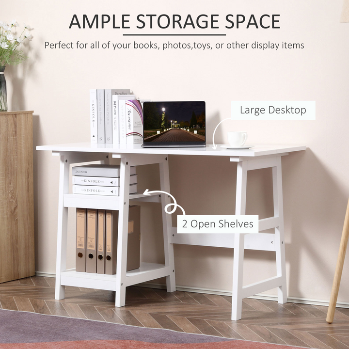 White Compact Computer Desk with Storage Shelves - PC Table Workstation for Home Office & Study Rooms - Premium  from Home Treasures - Just £84.99! Shop now at Home Treasures