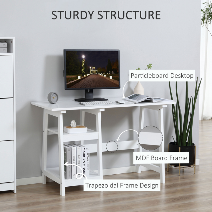 White Compact Computer Desk with Storage Shelves - PC Table Workstation for Home Office & Study Rooms - Premium  from Home Treasures - Just £84.99! Shop now at Home Treasures