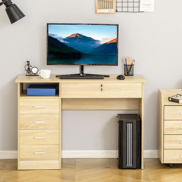 Stylish Computer Desk with Lockable Drawer and Storage Shelf - 110x50x76 cm, Oak - Premium  from Home Treasures - Just £149.99! Shop now at Home Treasures