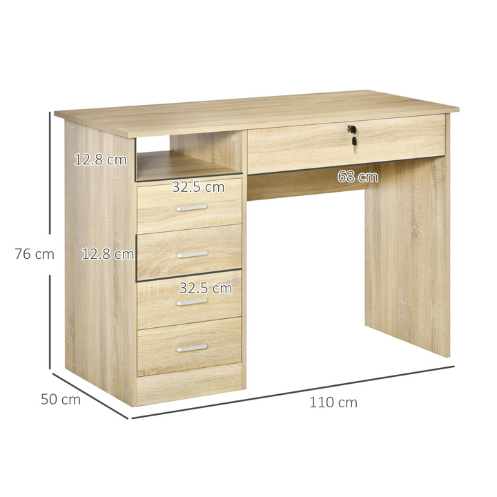 Stylish Computer Desk with Lockable Drawer and Storage Shelf - 110x50x76 cm, Oak - Premium  from Home Treasures - Just £149.99! Shop now at Home Treasures