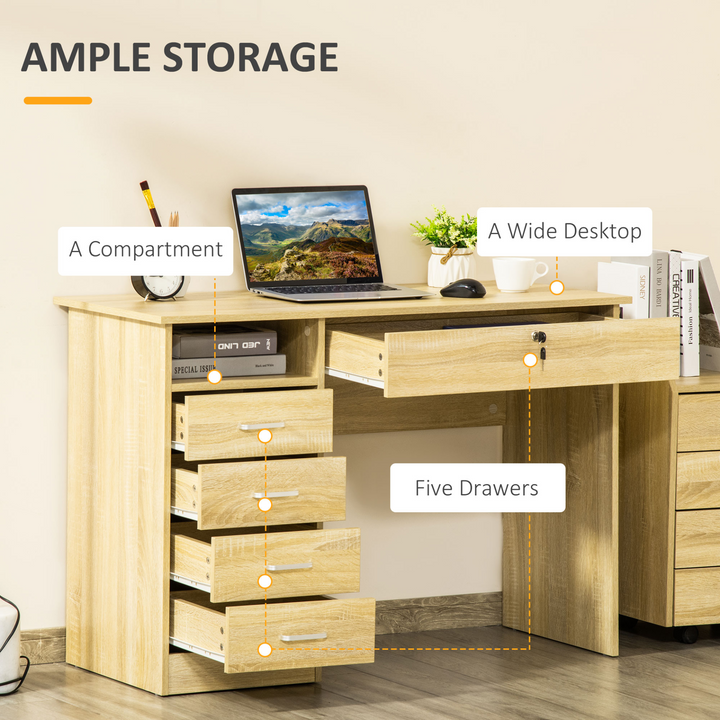 Stylish Computer Desk with Lockable Drawer and Storage Shelf - 110x50x76 cm, Oak - Premium  from Home Treasures - Just £149.99! Shop now at Home Treasures