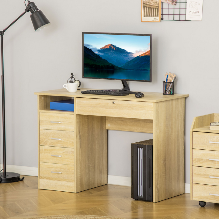 Stylish Computer Desk with Lockable Drawer and Storage Shelf - 110x50x76 cm, Oak - Premium  from Home Treasures - Just £149.99! Shop now at Home Treasures