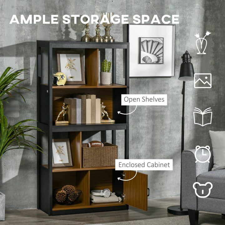 Modern 4-Tier Bookshelf with Storage Shelving & Cabinet - Elegant Walnut Brown, 150 x 76.5 x 30cm - Premium  from Home Treasures - Just £90.99! Shop now at Home Treasures