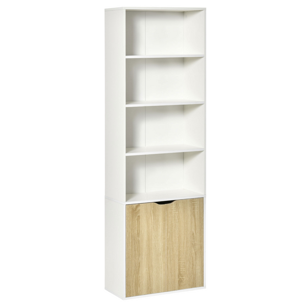 Modern 2 Door 4 Shelves Tall Bookcase - White and Oak Storage Cupboard for Home Office & Living Room - Premium  from Home Treasures - Just £88.99! Shop now at Home Treasures