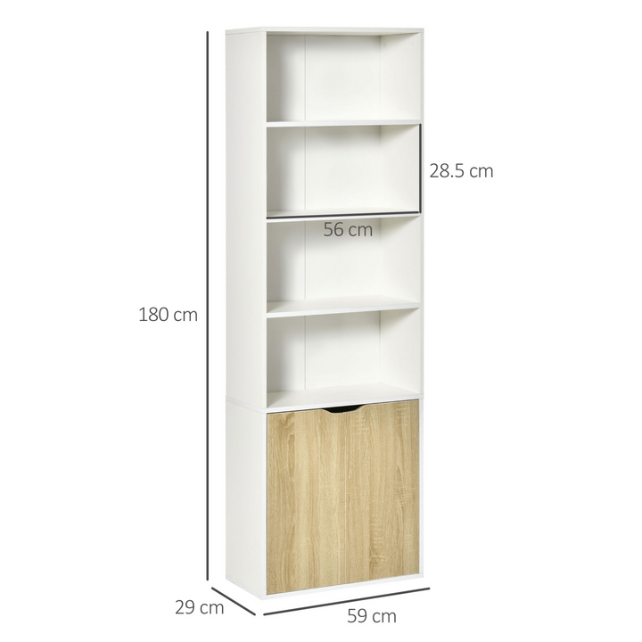 Modern 2 Door 4 Shelves Tall Bookcase - White and Oak Storage Cupboard for Home Office & Living Room - Premium  from Home Treasures - Just £88.99! Shop now at Home Treasures