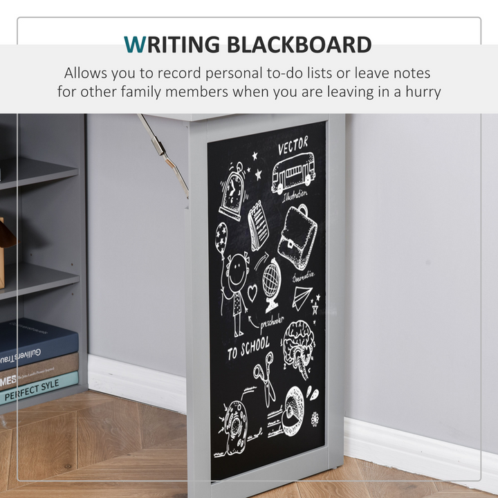 Fold-out Convertible Writing Desk Wall Mount Cabinet with Blackboard and Side Shelf Multi-Function Home Office Workstation, Grey - Premium  from Home Treasures - Just £131.99! Shop now at Home Treasures