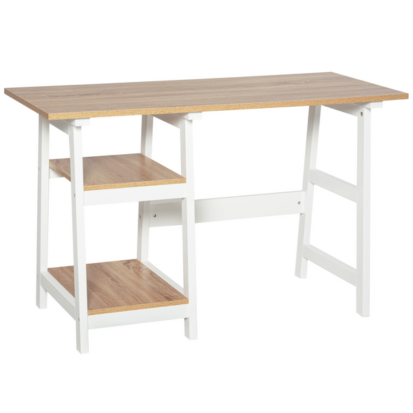 Compact Computer Desk with Storage Shelves | Study Table with Bookshelf | Home Office Workstation - White and Natural - Premium  from Home Treasures - Just £75.99! Shop now at Home Treasures