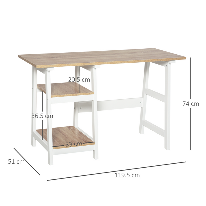 Compact Computer Desk with Storage Shelves | Study Table with Bookshelf | Home Office Workstation - White and Natural - Premium  from Home Treasures - Just £75.99! Shop now at Home Treasures