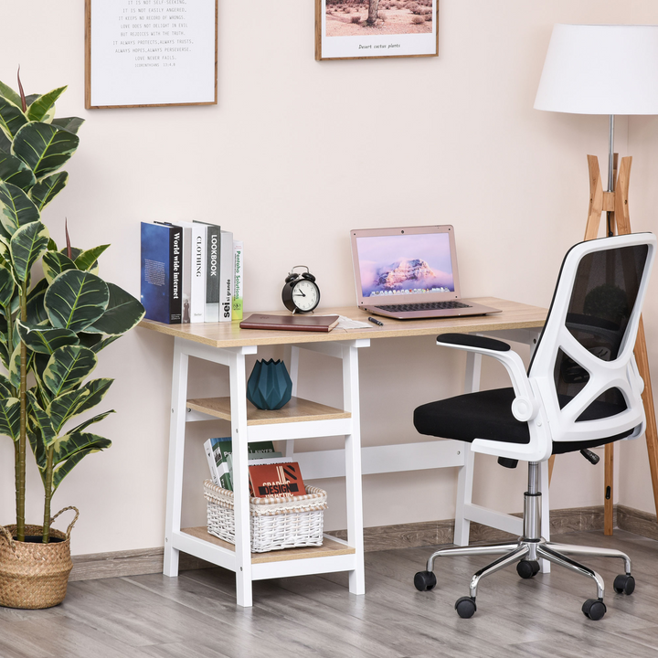 Compact Computer Desk with Storage Shelves | Study Table with Bookshelf | Home Office Workstation - White and Natural - Premium  from Home Treasures - Just £75.99! Shop now at Home Treasures