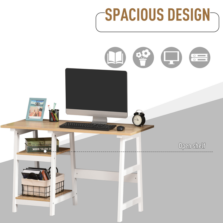 Compact Computer Desk with Storage Shelves | Study Table with Bookshelf | Home Office Workstation - White and Natural - Premium  from Home Treasures - Just £75.99! Shop now at Home Treasures