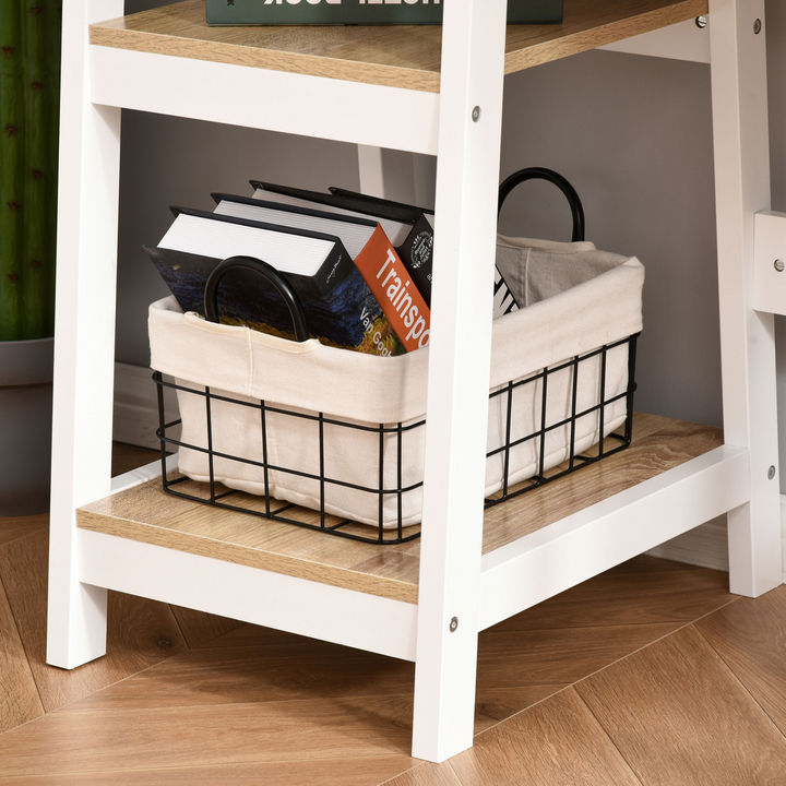 Compact Computer Desk with Storage Shelves | Study Table with Bookshelf | Home Office Workstation - White and Natural - Premium  from Home Treasures - Just £75.99! Shop now at Home Treasures