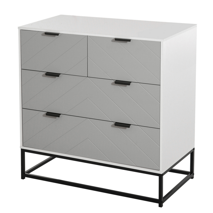 Stylish Freestanding Chest of Drawers with Embossed Chevron Design - 4 Spacious Storage Drawers, Durable MDF Frame, Steel Base, Anti-Tipping Safety, Ideal for Bedroom and Living Room - Premium  from Home Treasures - Just £99.99! Shop now at Home Treasures